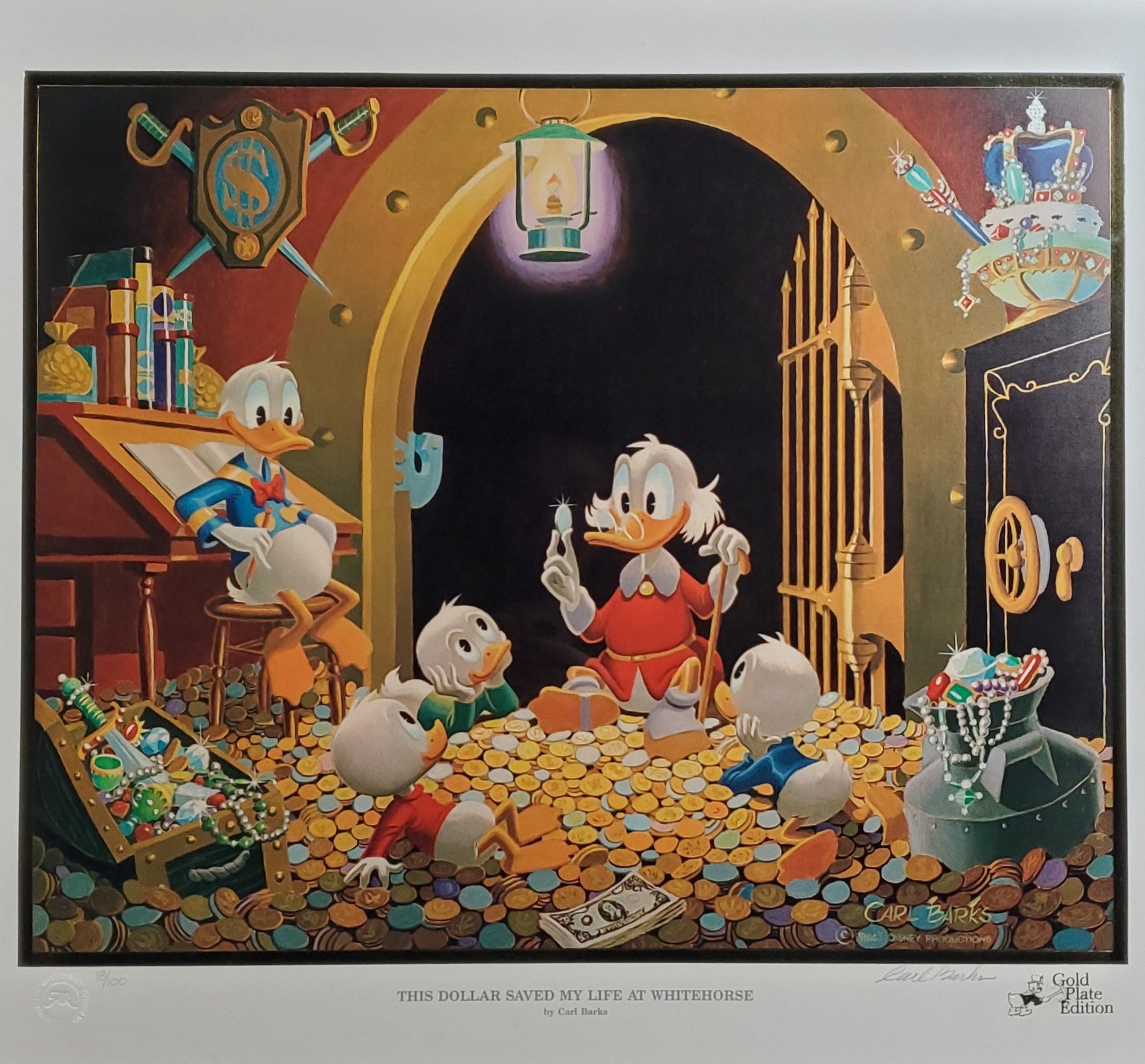 Donald Duck and Uncle Scrooge This Dollar Saved My Life At Whitehorse Carl Barks Signed Gold Plate Edition